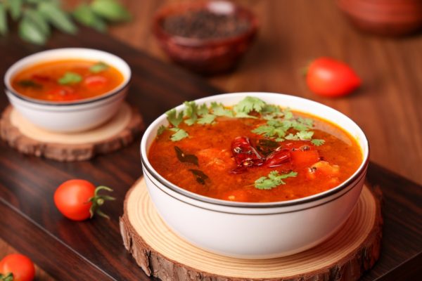 Zupa pomidorowa z papryką i kiełbasą chorizo